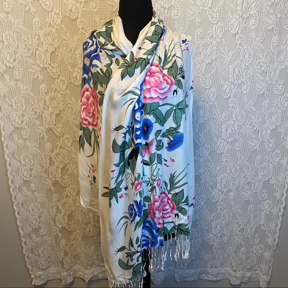 Lightweight Floral Rose Shawl Scarf